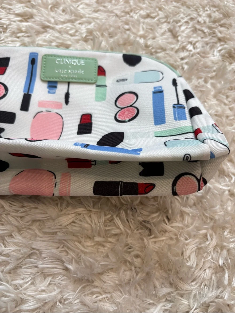 kate spade x Clinique Collab White Turquoise Multicolor Cosmetic Pouch Makeup